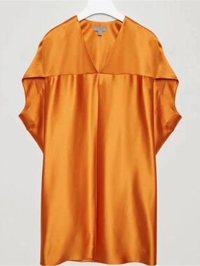 COS Satin V-Neck Tunic in Deep Orange